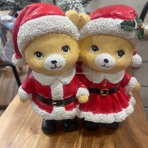 Christmas Teddy Bear Couple in Santa Outfits Martha Stewart Holiday Decor NWT